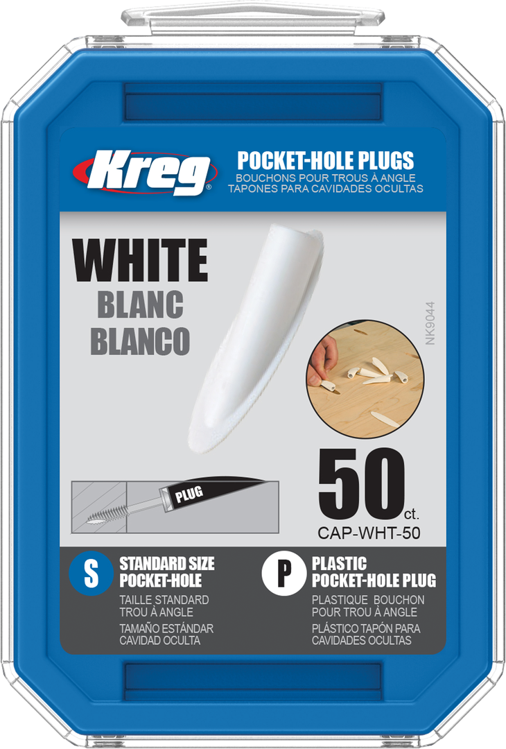 Kreg maskavimo kaiščiai, baltas plastikas, 50 vnt. CAP-WHT-50