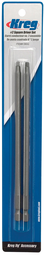Kreg kvadratiniai sukimo antgaliai (#2 Square Driver, 152mm) 2 vnt. D6X2
